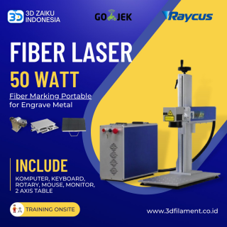 Zaiku Fiber Laser Marking Rotary Raycus 50 Watt Grafir Engraving Besi - Full Set